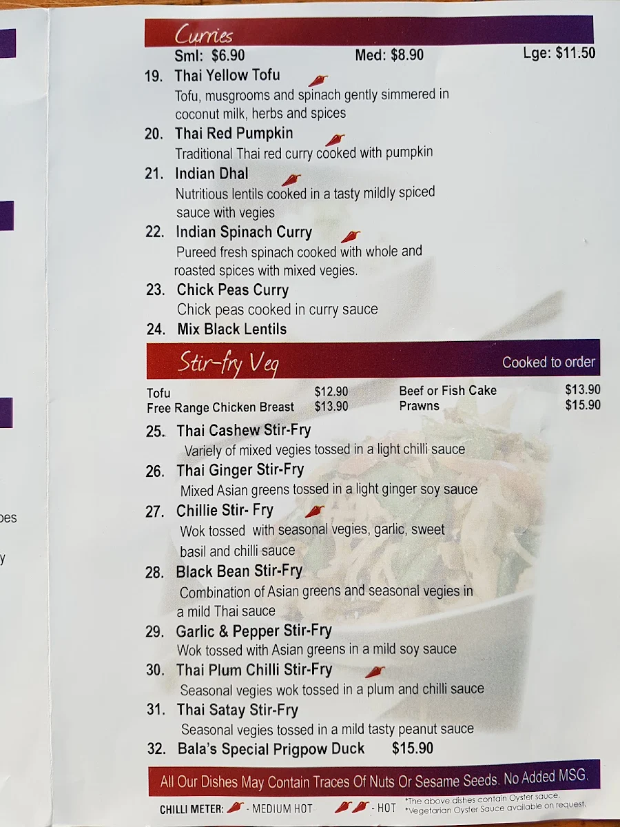 Menu, Bala's St Kilda
