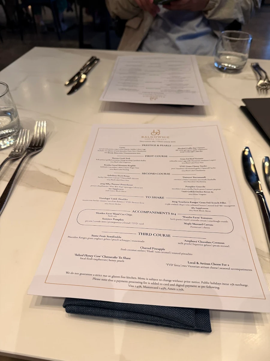Menu, 1309 at Balgownie Estate