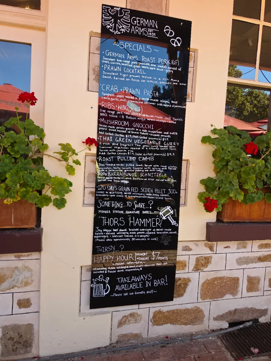 Menu, German Arms Hotel