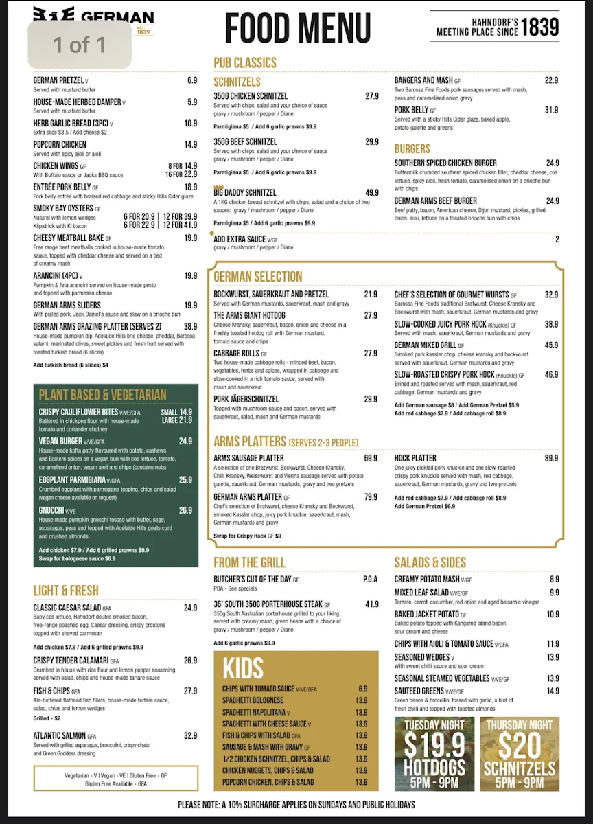 Menu, German Arms Hotel