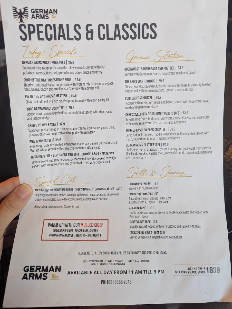 Menu, German Arms Hotel