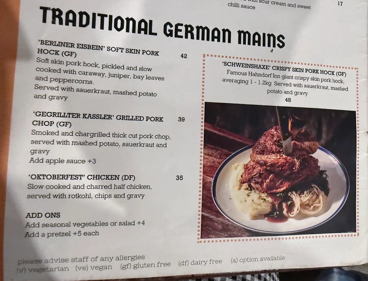 Menu, German Arms Hotel