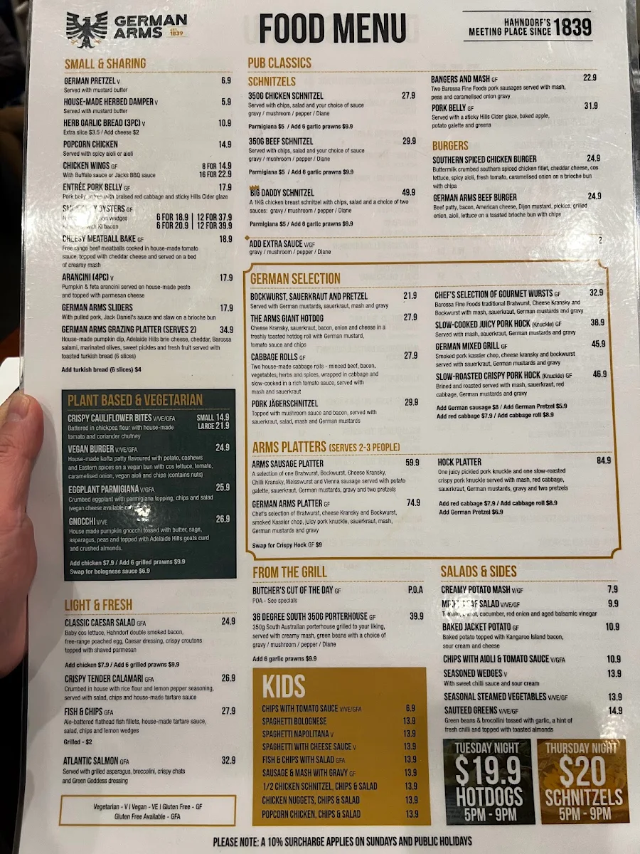 Menu, German Arms Hotel