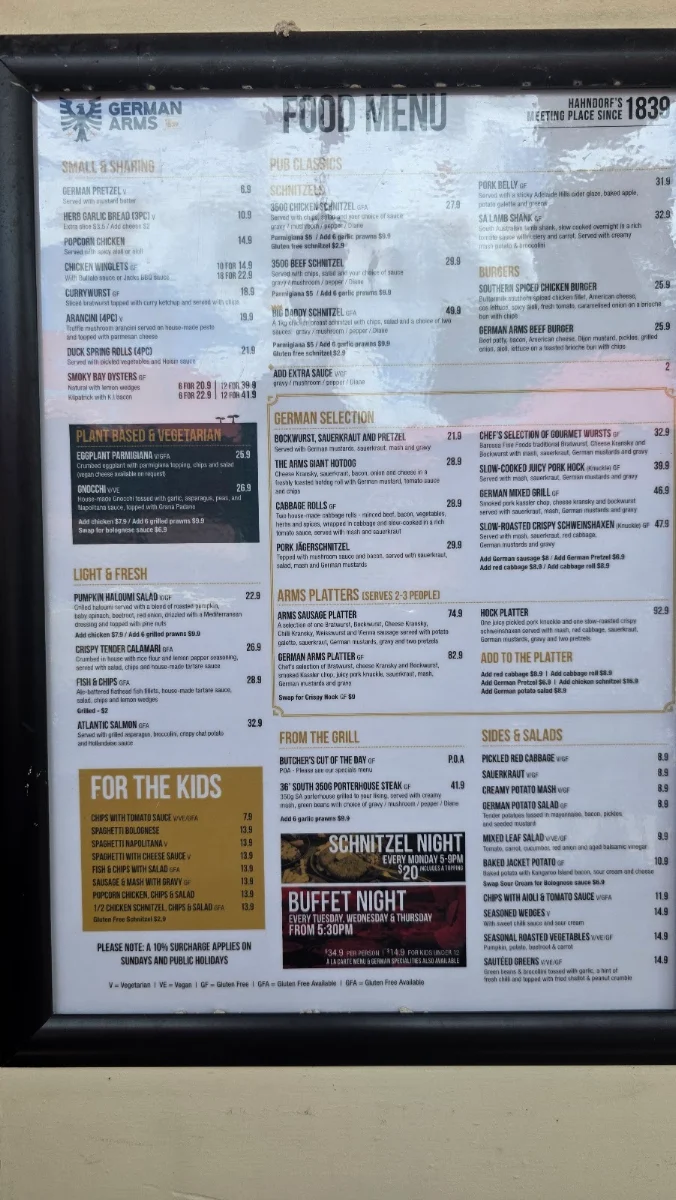 Menu, German Arms Hotel