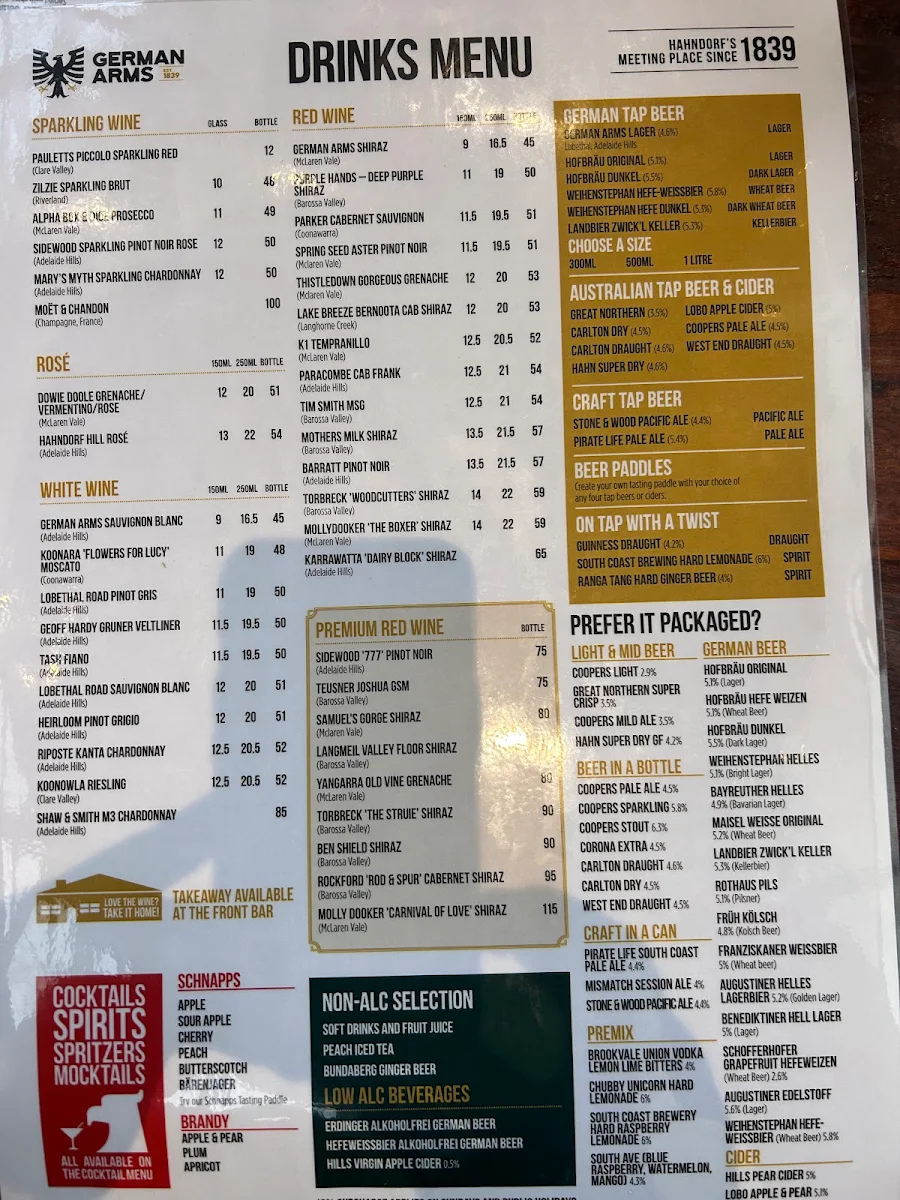 Menu, German Arms Hotel