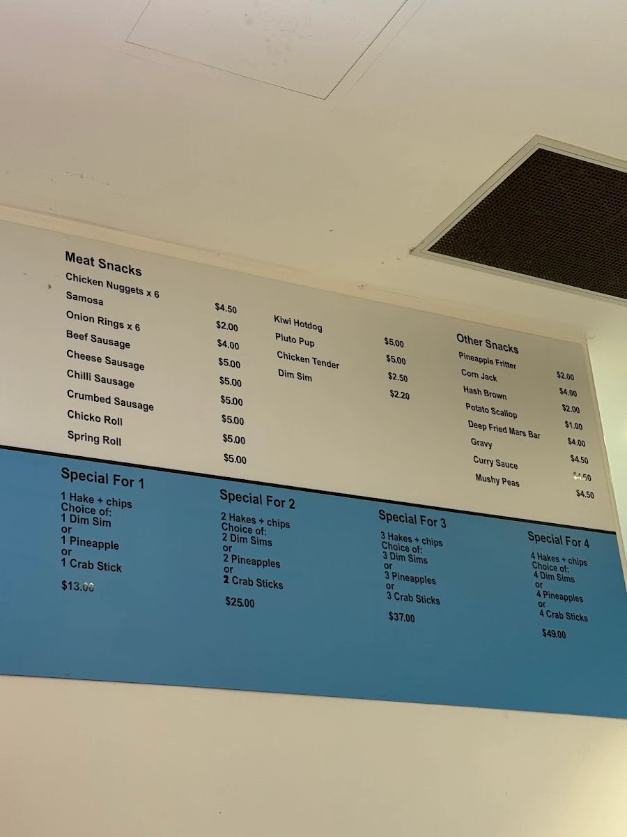 Menu, Wanneroo Central Fish & Chips