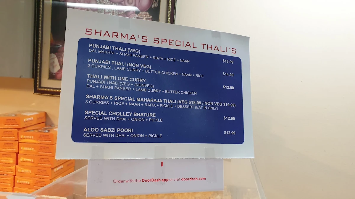 Menu, Sharma Indian Sweets & Curry House
