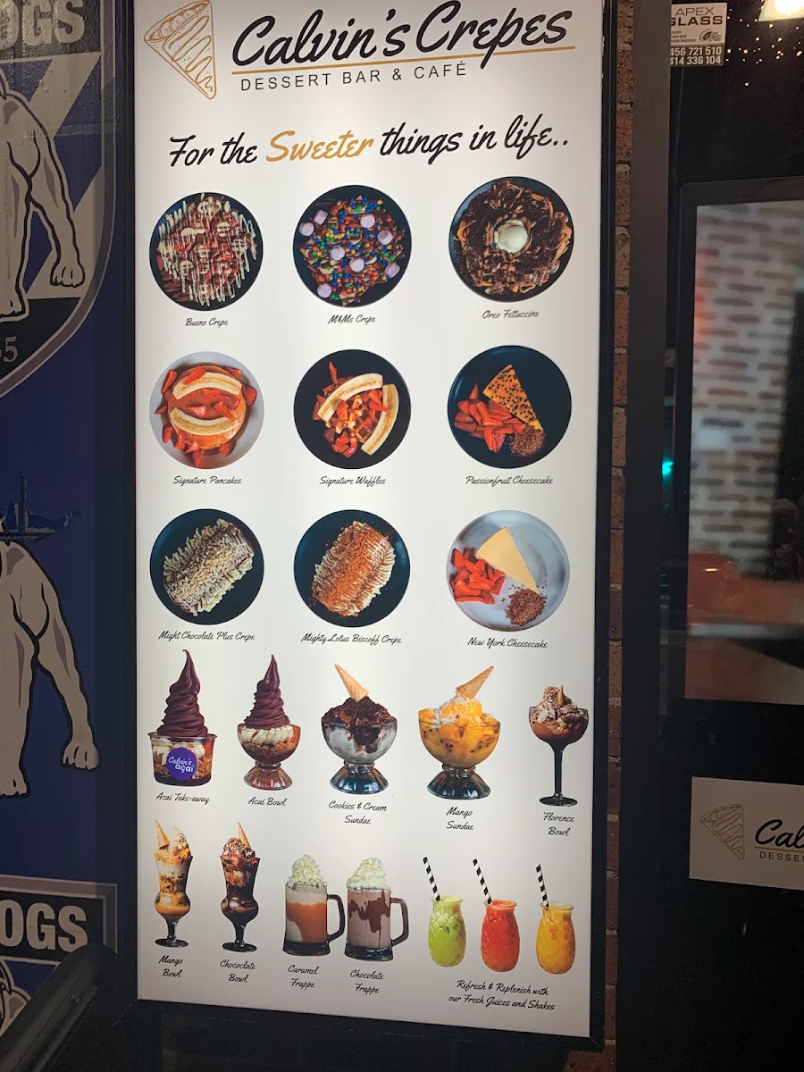 Menu, Calvins Crepes - Belmore