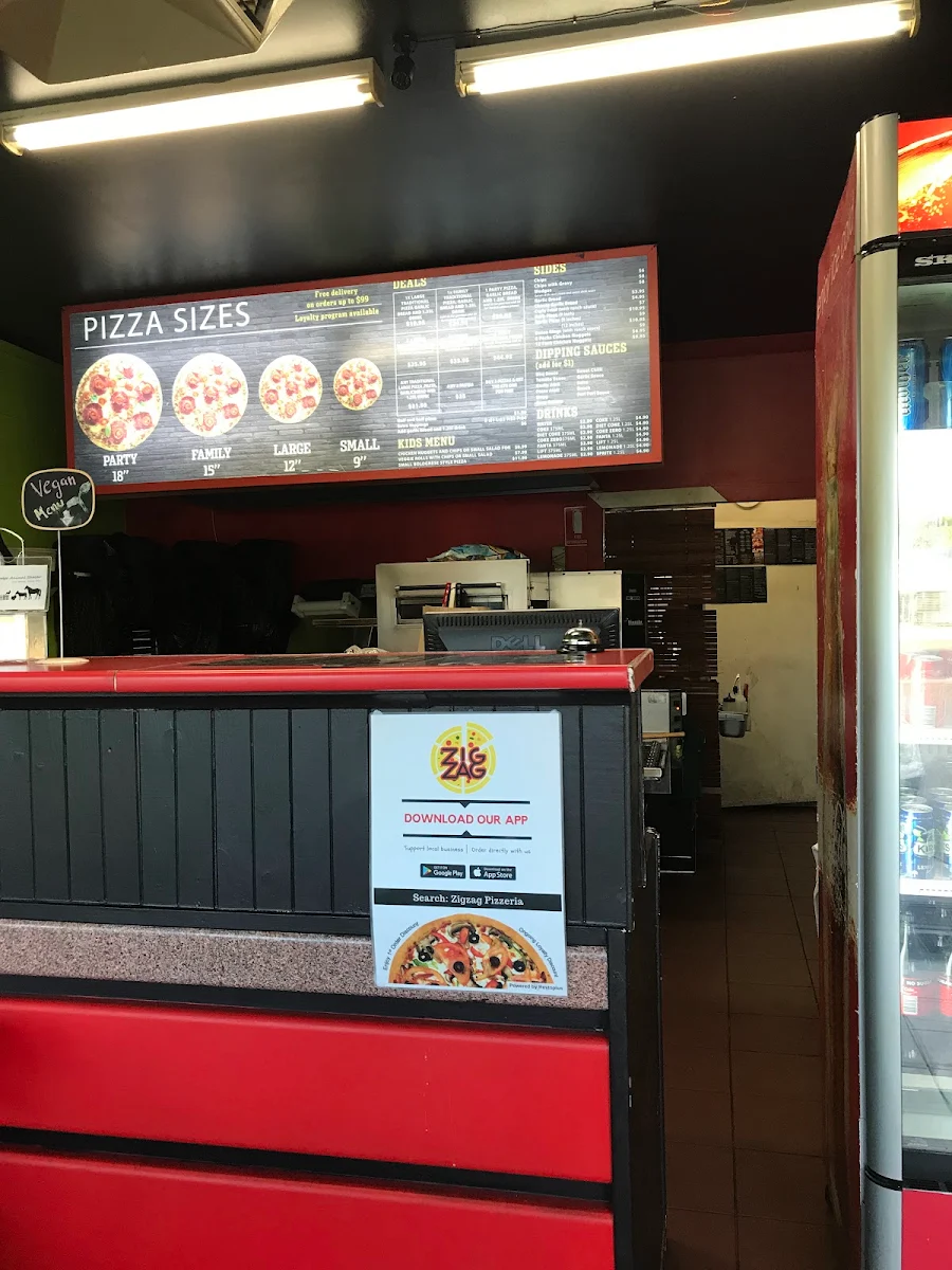 Menu, ZigZag Pizzeria