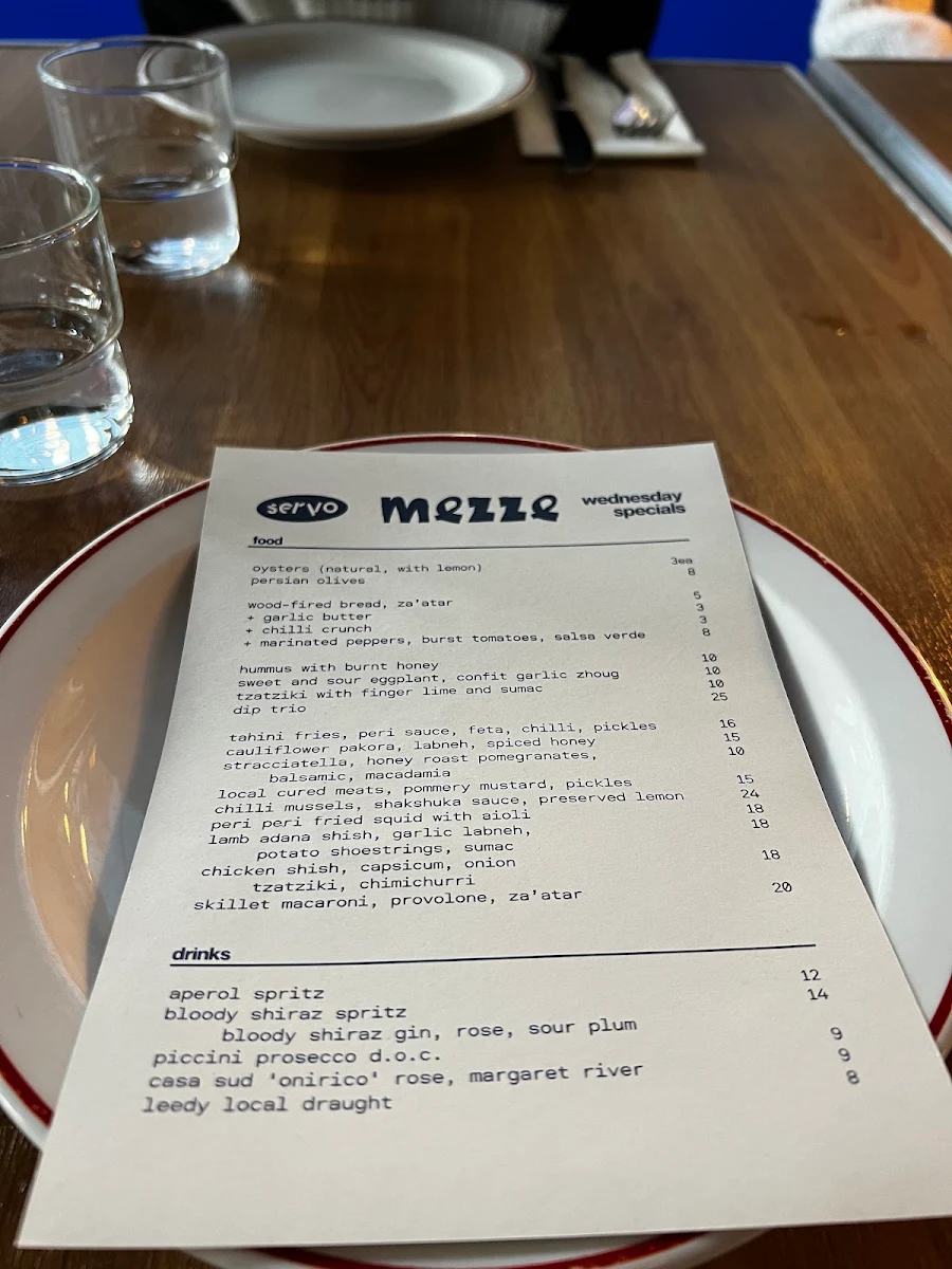 Menu, Servo Leederville