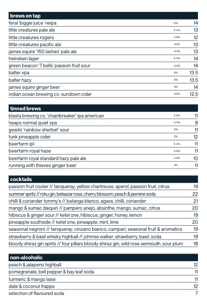 Menu, Servo Leederville