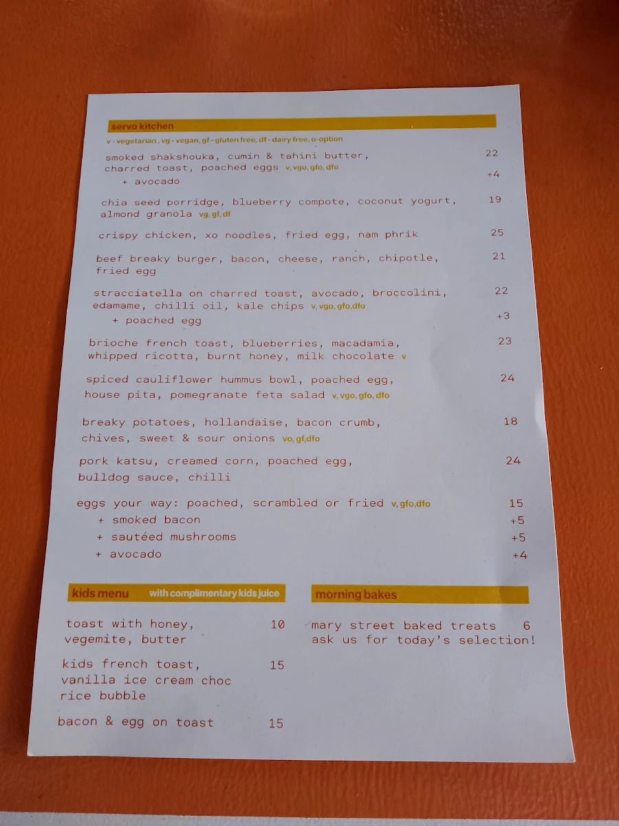 Menu, Servo Leederville