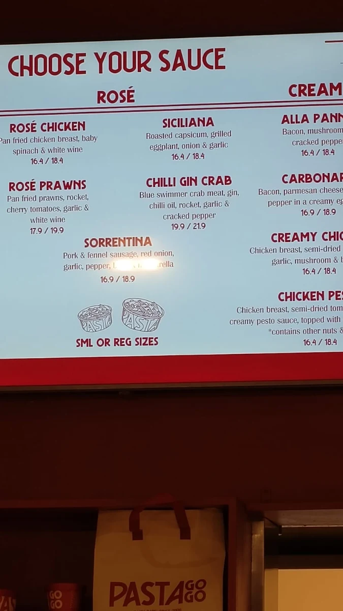 Menu, Pastagogo Hawthorn