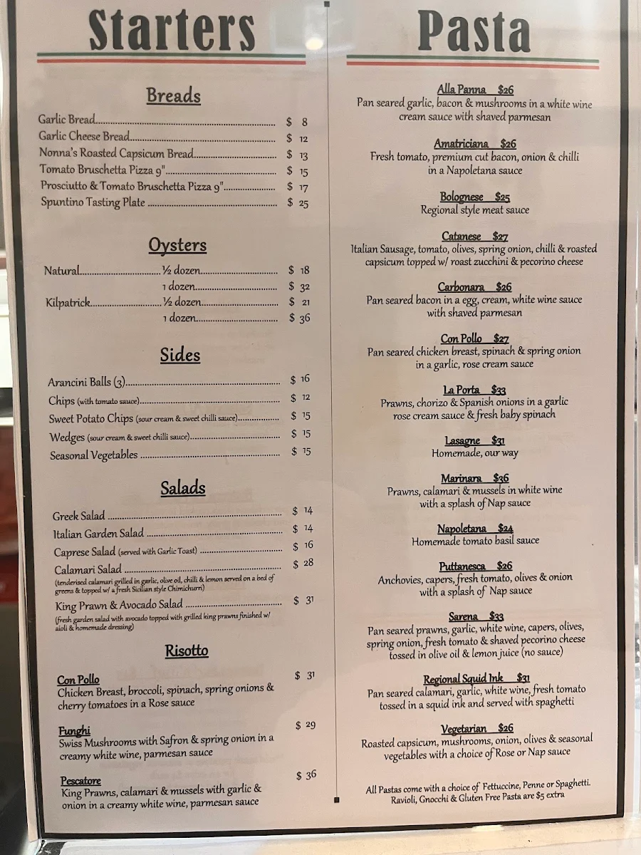 Menu, La Porta Pizzeria Restaurant