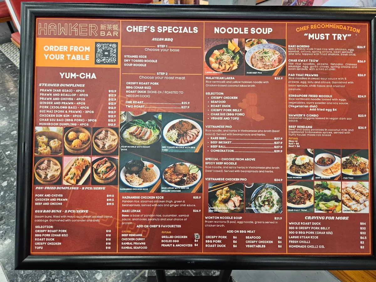 Menu, Hawker Bar (Adelaide Airport)