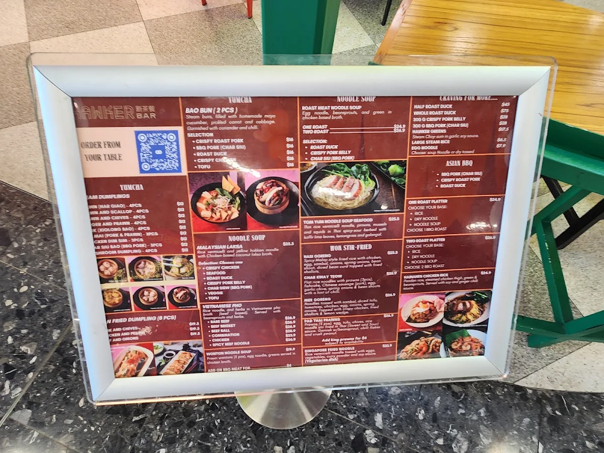 Menu, Hawker Bar (Adelaide Airport)