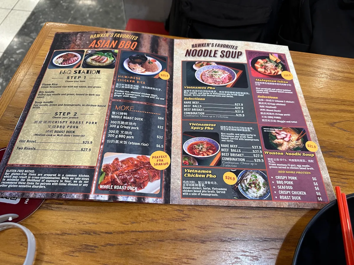 Menu, Hawker Bar (Adelaide Airport)