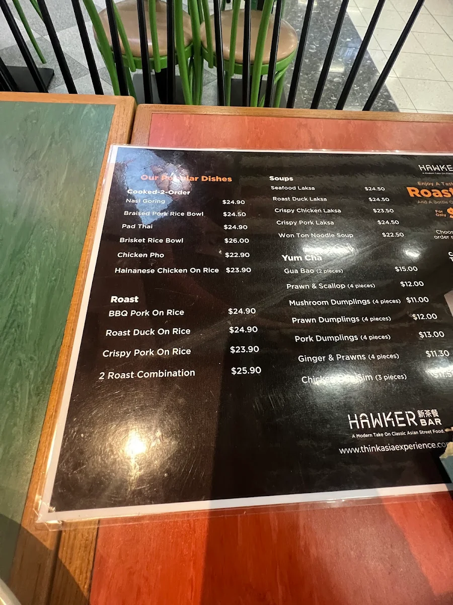 Menu, Hawker Bar (Adelaide Airport)