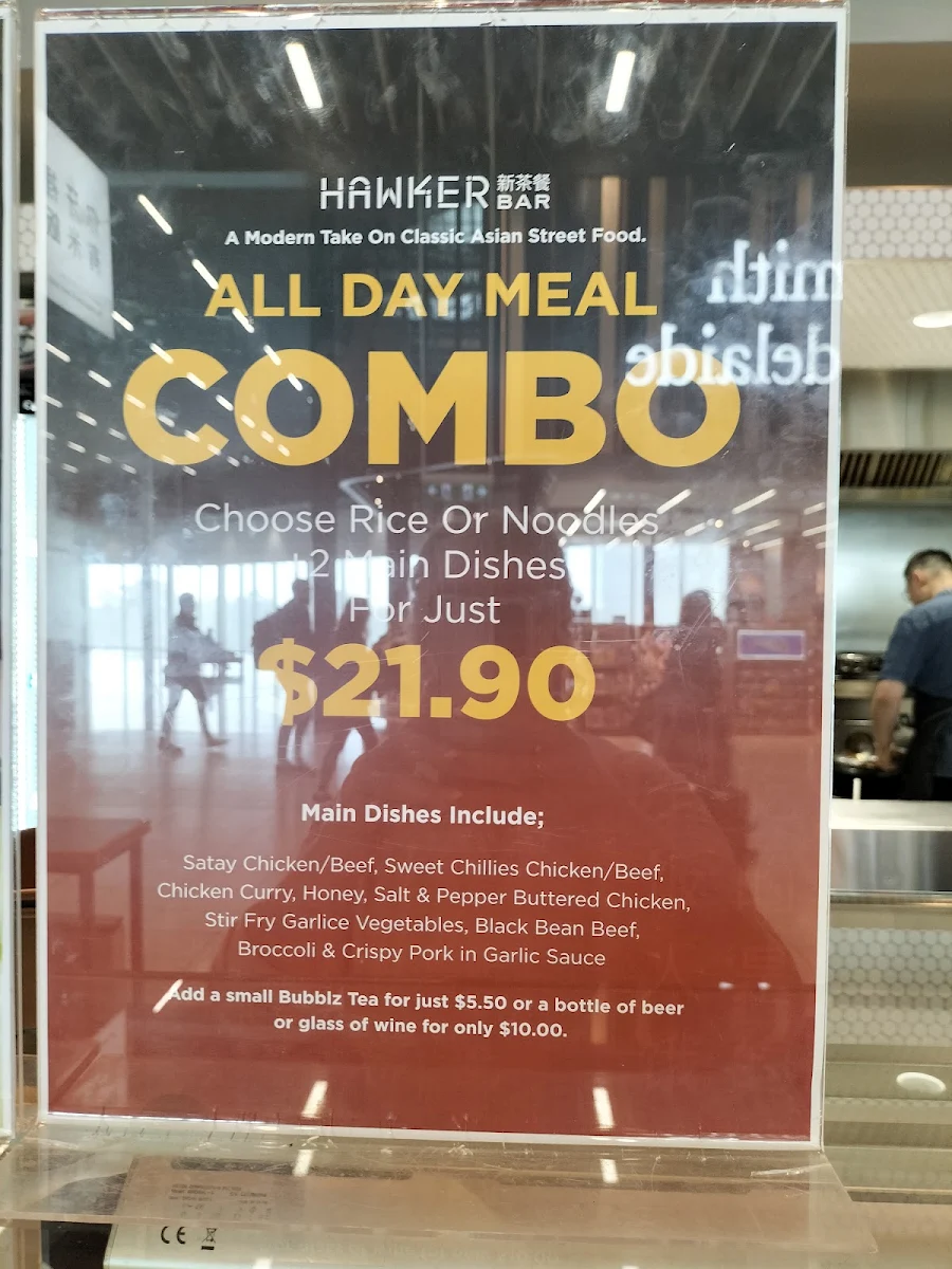 Menu, Hawker Bar (Adelaide Airport)