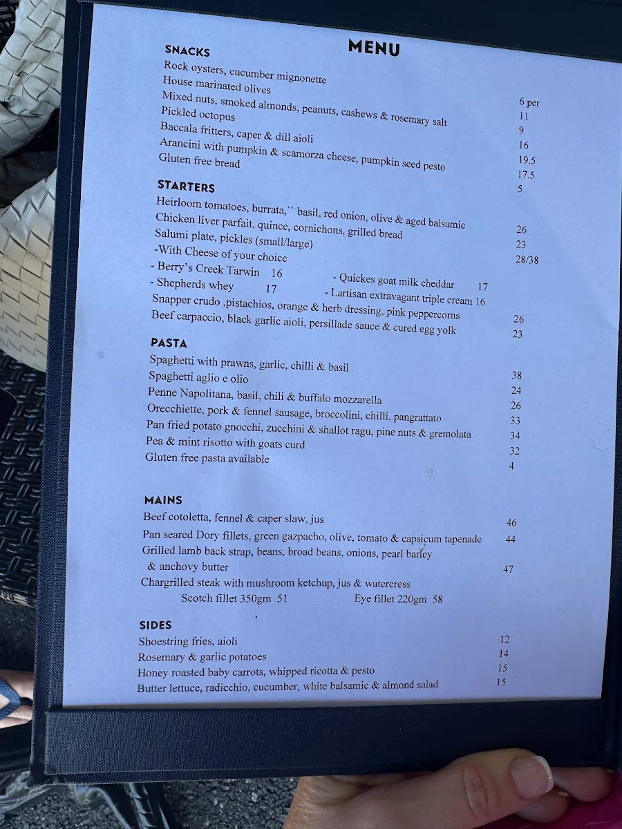 Menu, Village Wine Bar