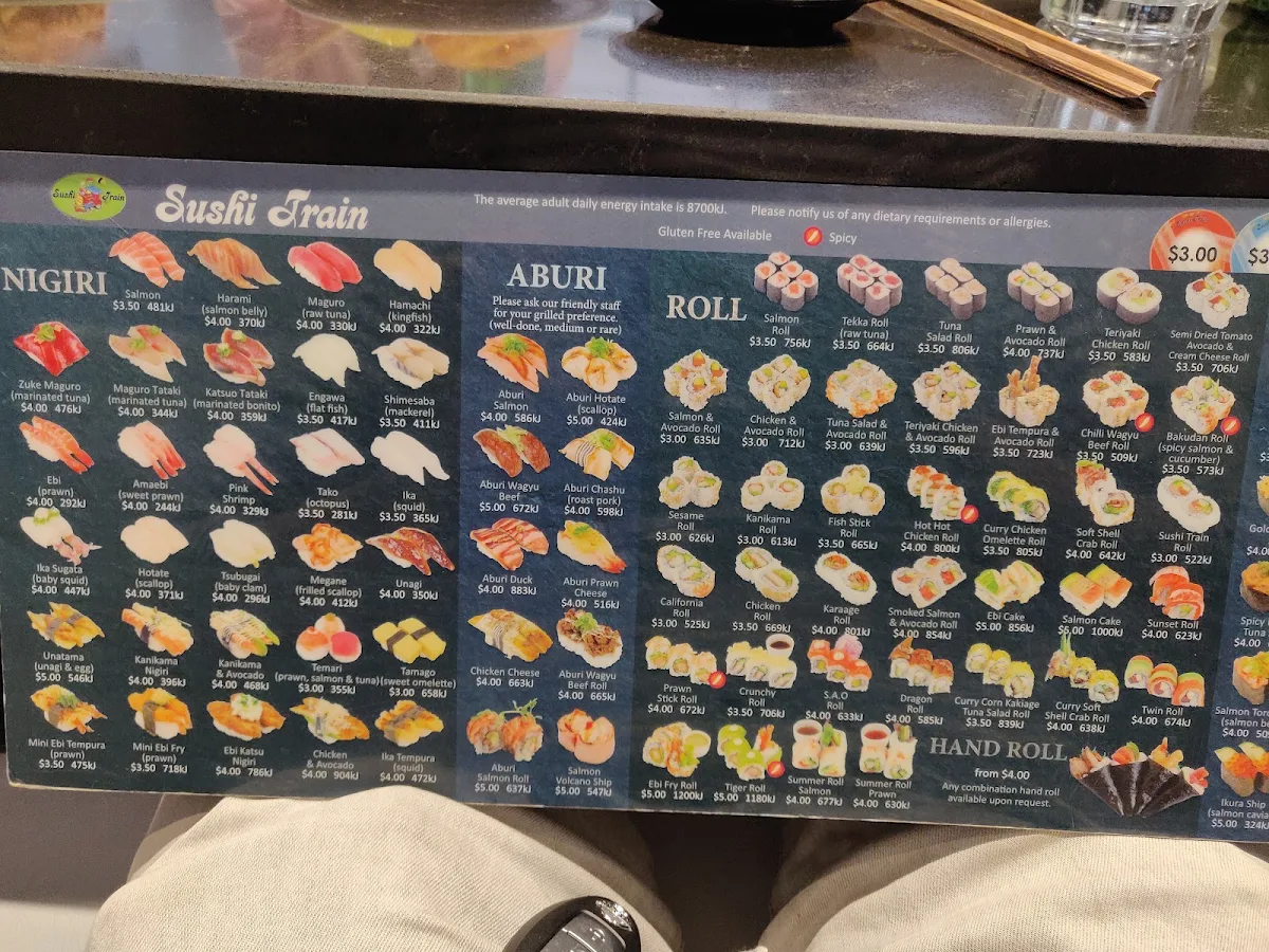 Menu, Sushi Train St Peters
