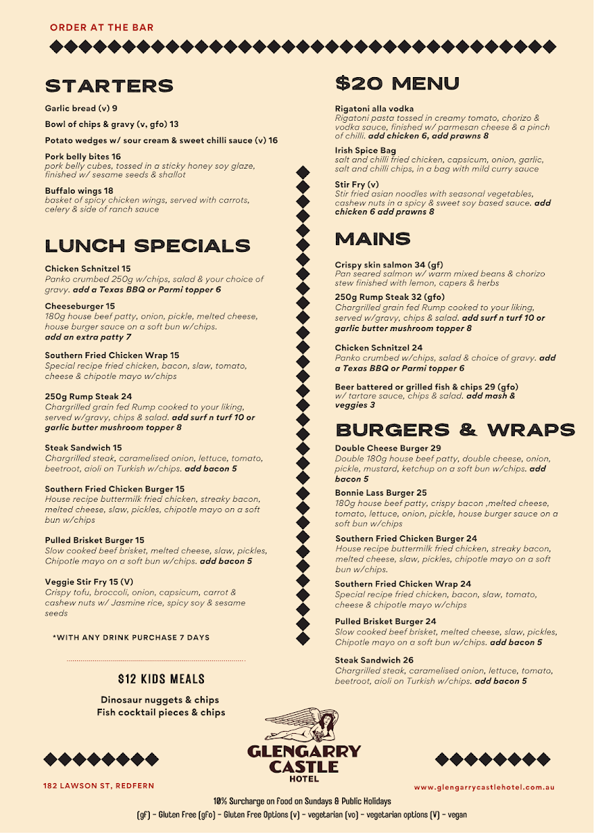 Menu, Glengarry Castle Hotel
