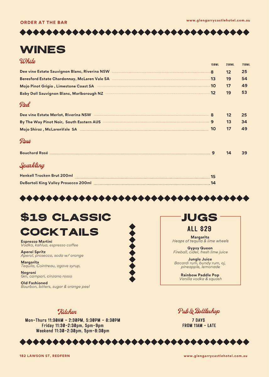 Menu, Glengarry Castle Hotel