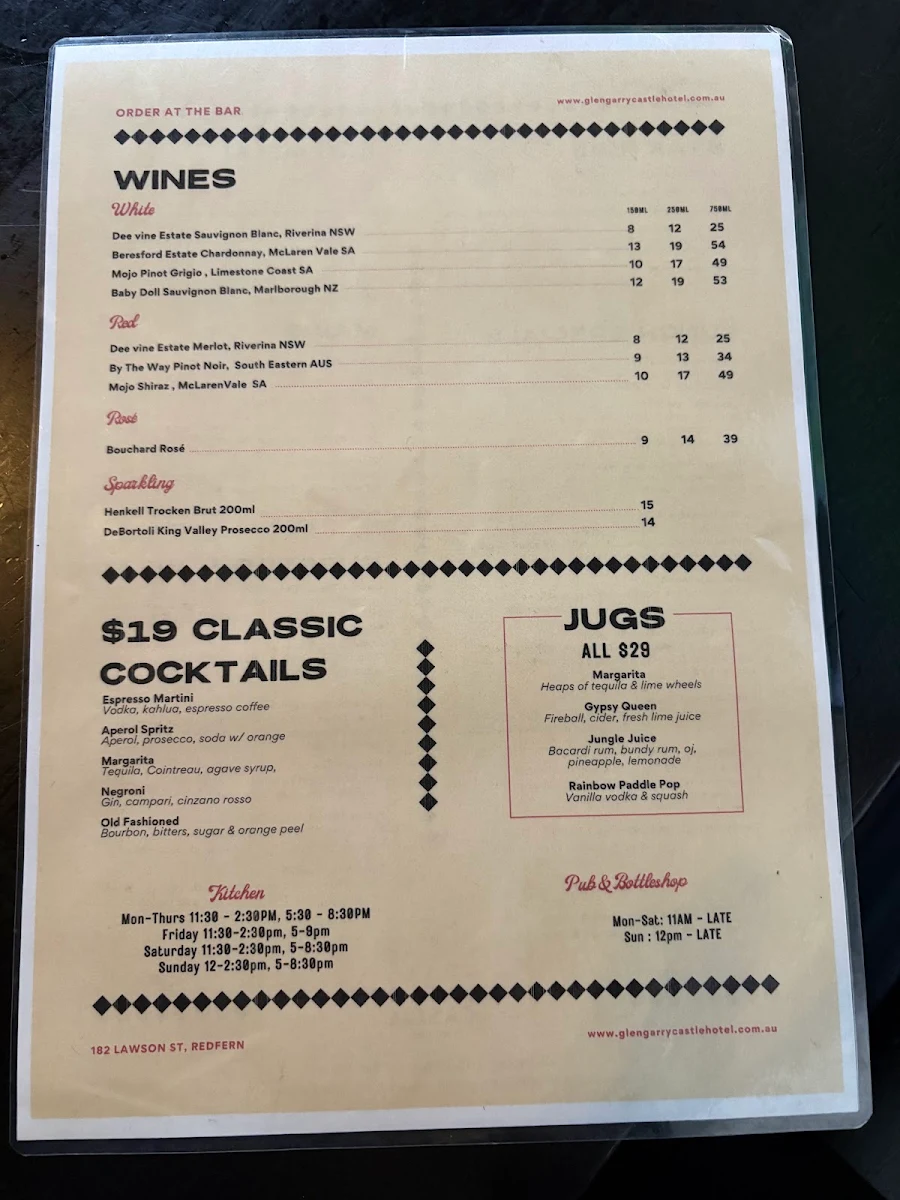 Menu, Glengarry Castle Hotel