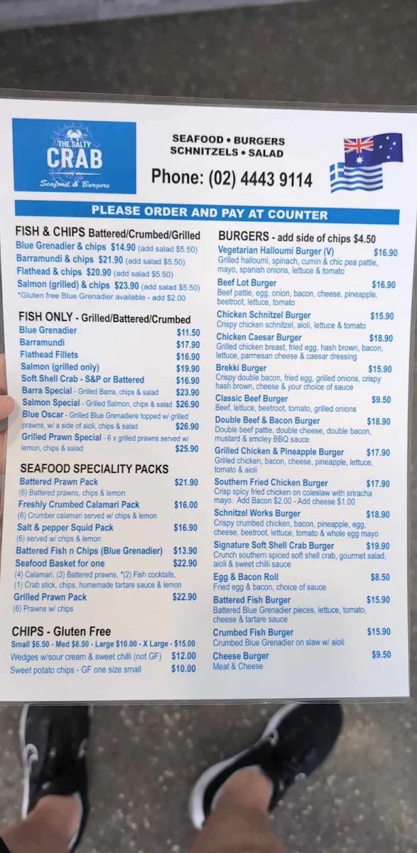 Menu, The Salty Crab