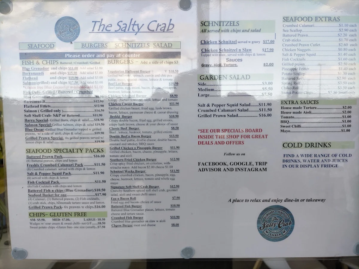 Menu, The Salty Crab