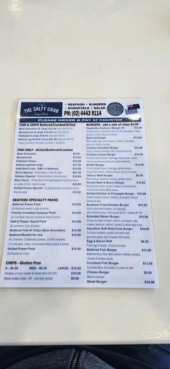 Menu, The Salty Crab