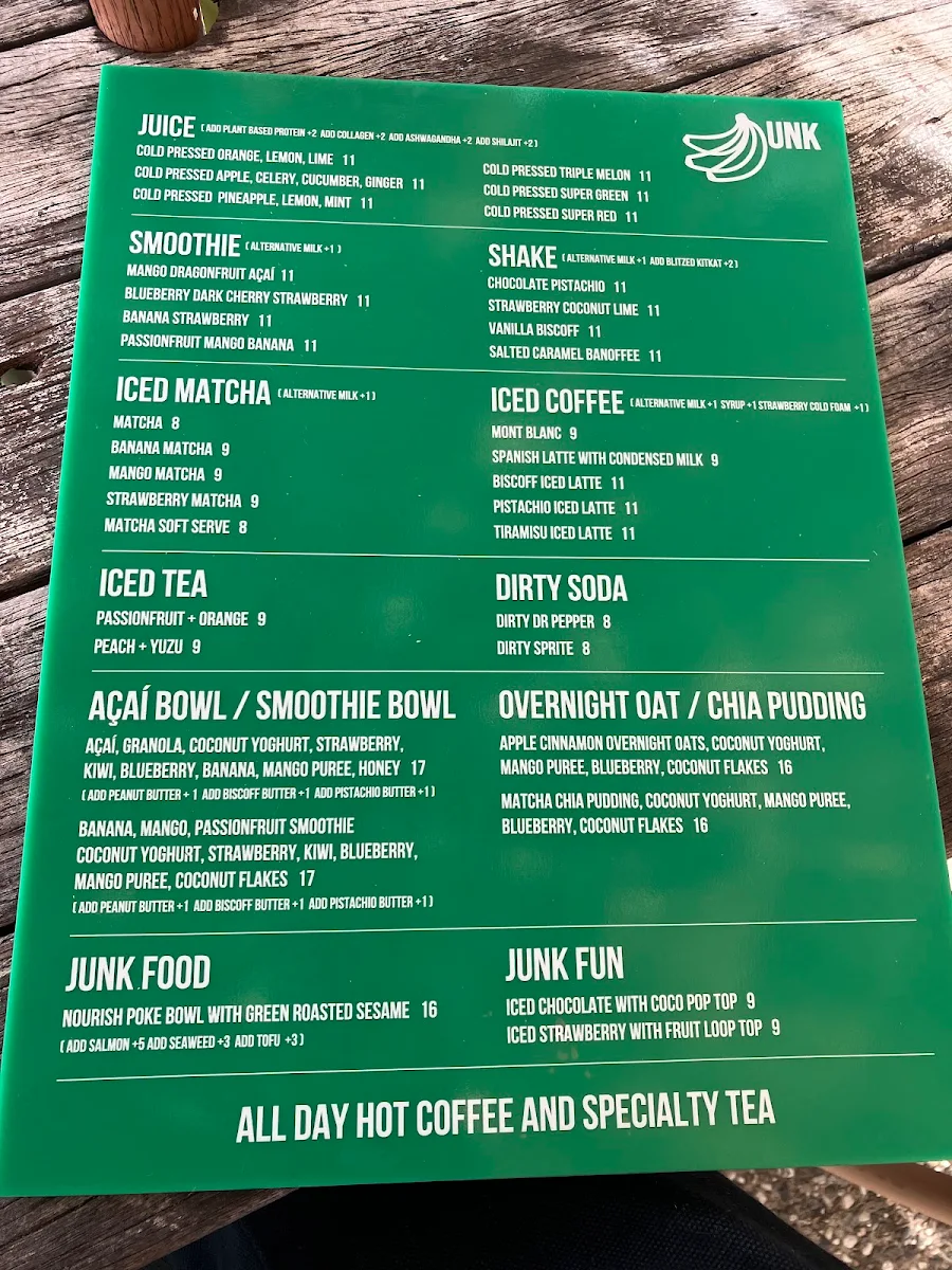 Menu, Junk Juice