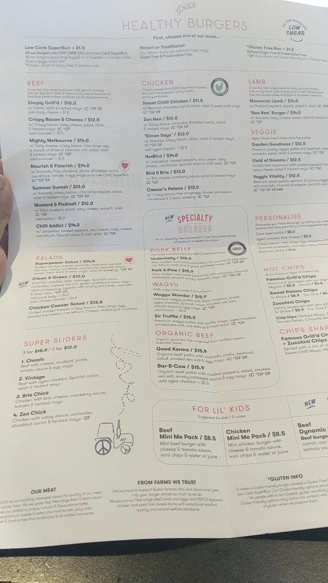 Menu, Grill'd Burgers - Malvern