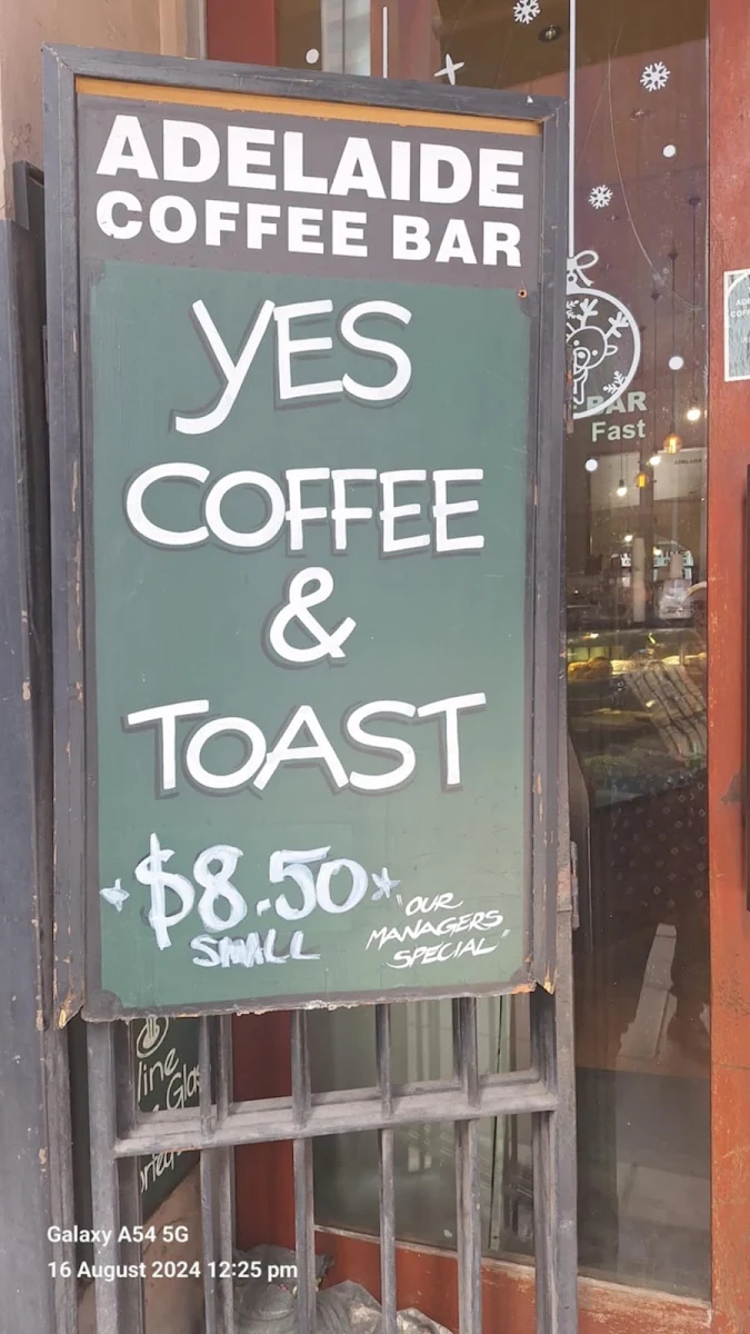 Menu, Adelaide Coffee Bar