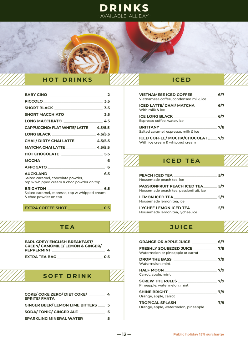 Menu, H Cafe & Bar Deception Bay