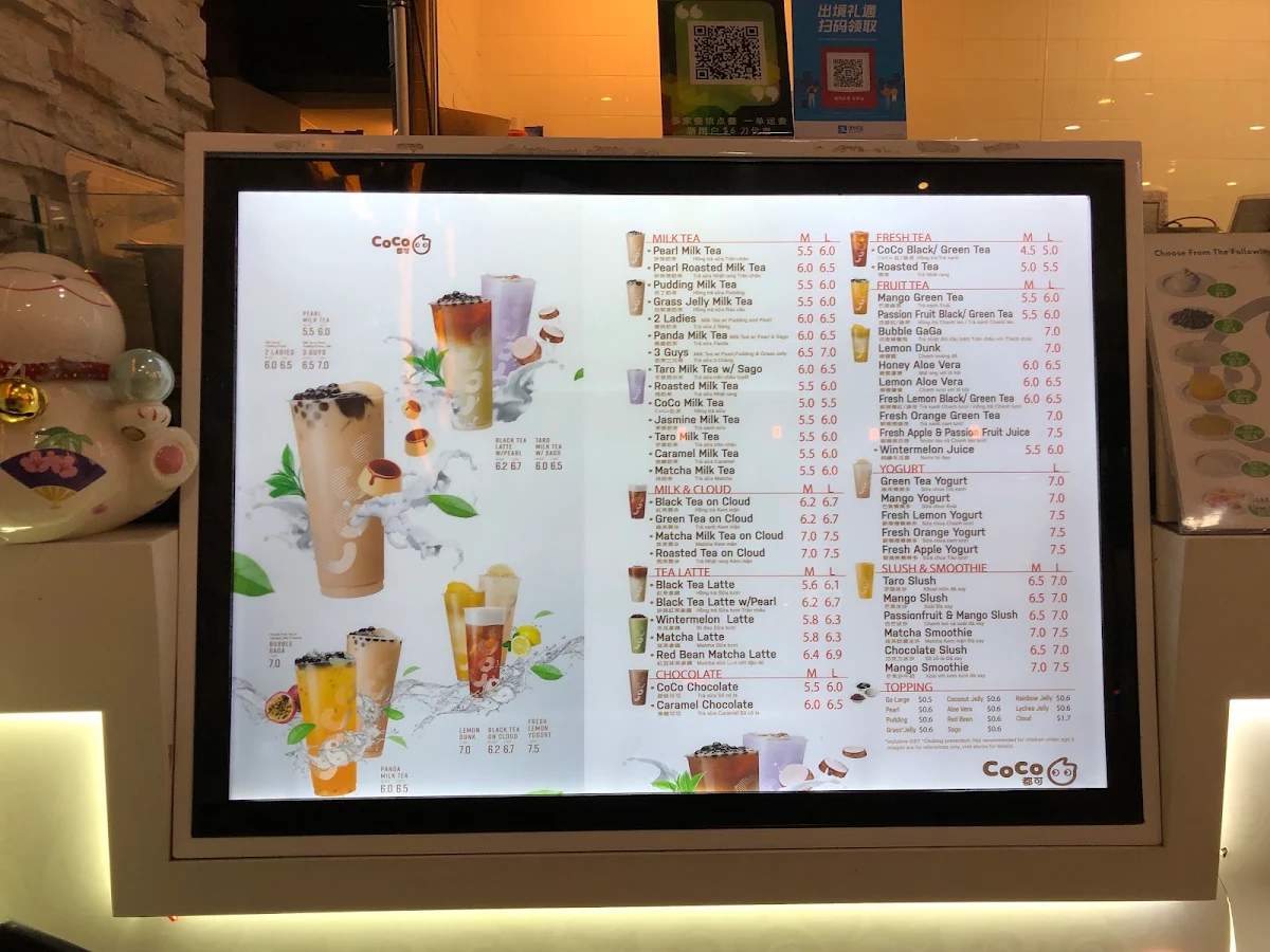 Menu, CoCo Bubble Tea