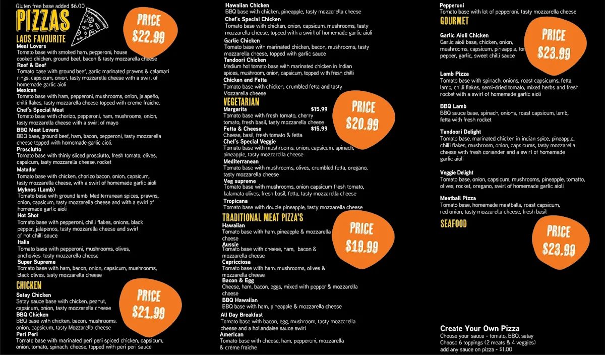 Menu, Lads Kebab & Pizza Halls Head
