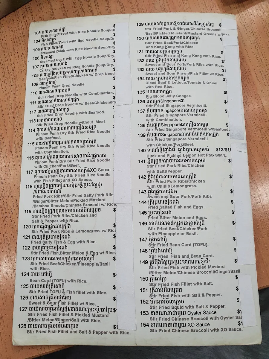 Menu, Tang Bou