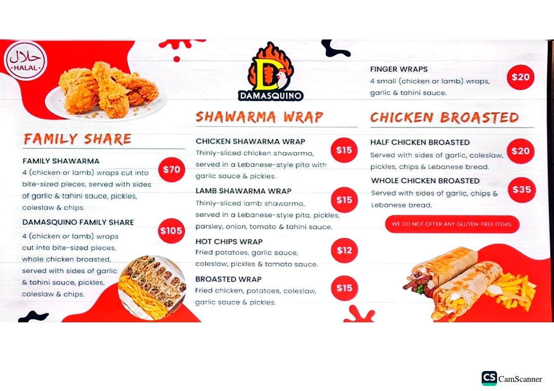 Menu, Damasquino Melbourne