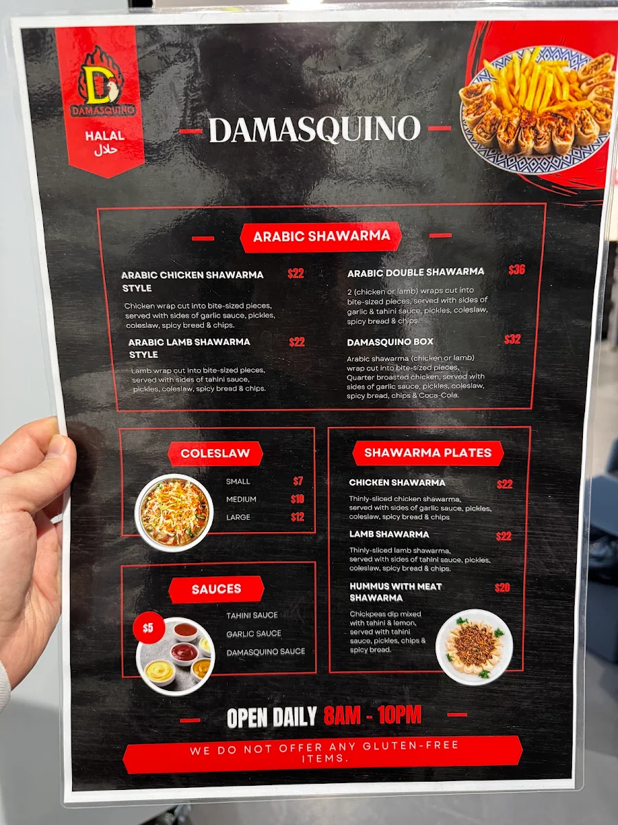 Menu, Damasquino Melbourne