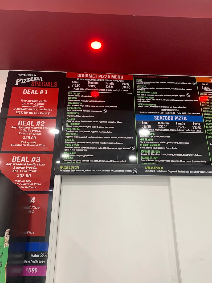 Menu, Northmead Pizzeria