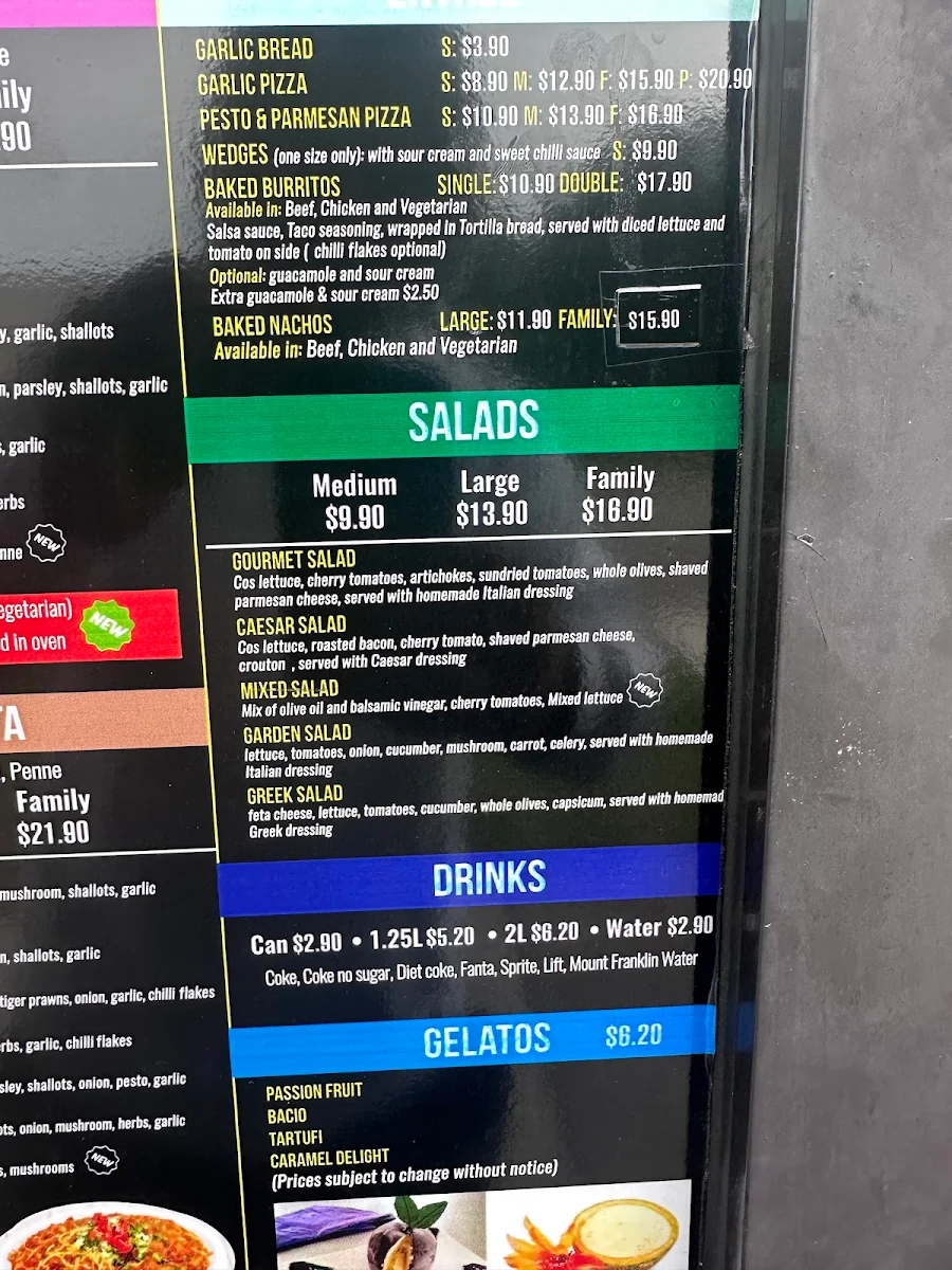 Menu, Northmead Pizzeria