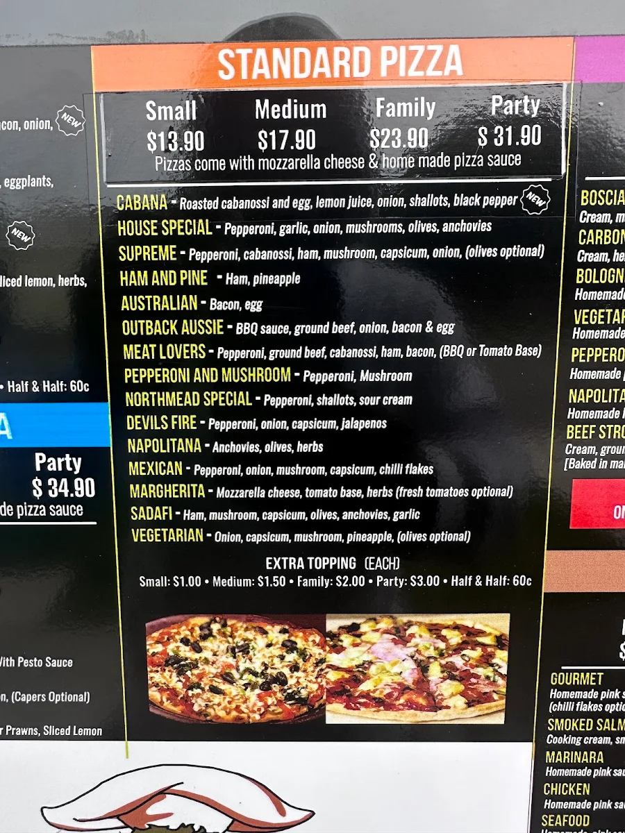 Menu, Northmead Pizzeria