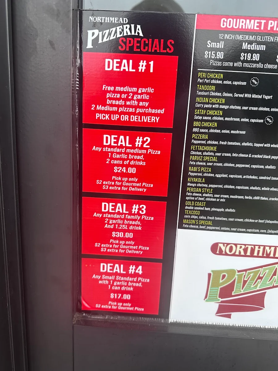 Menu, Northmead Pizzeria