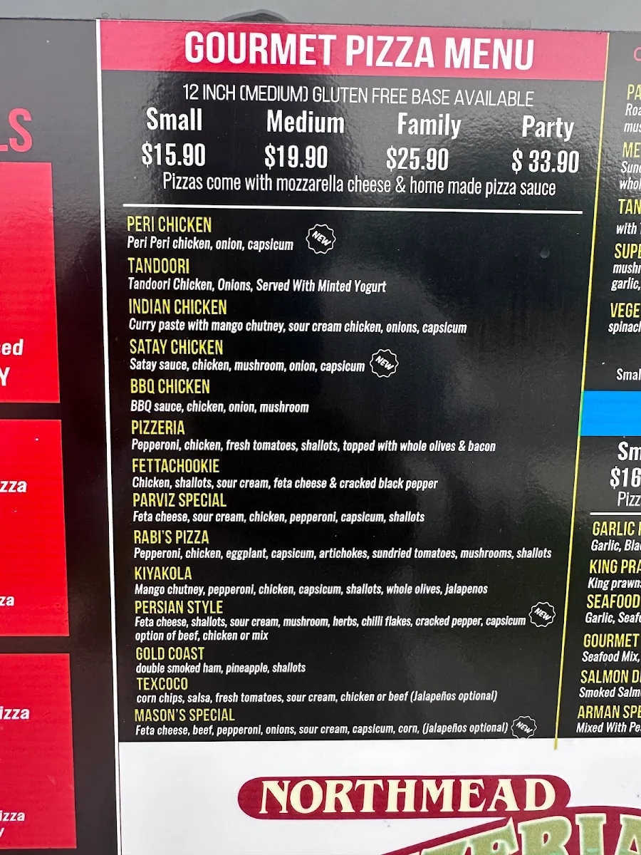 Menu, Northmead Pizzeria