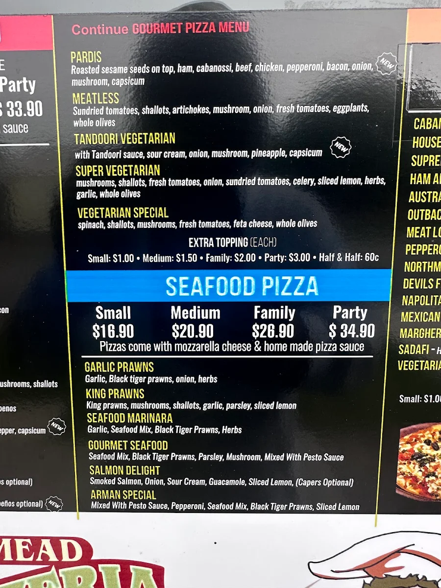 Menu, Northmead Pizzeria