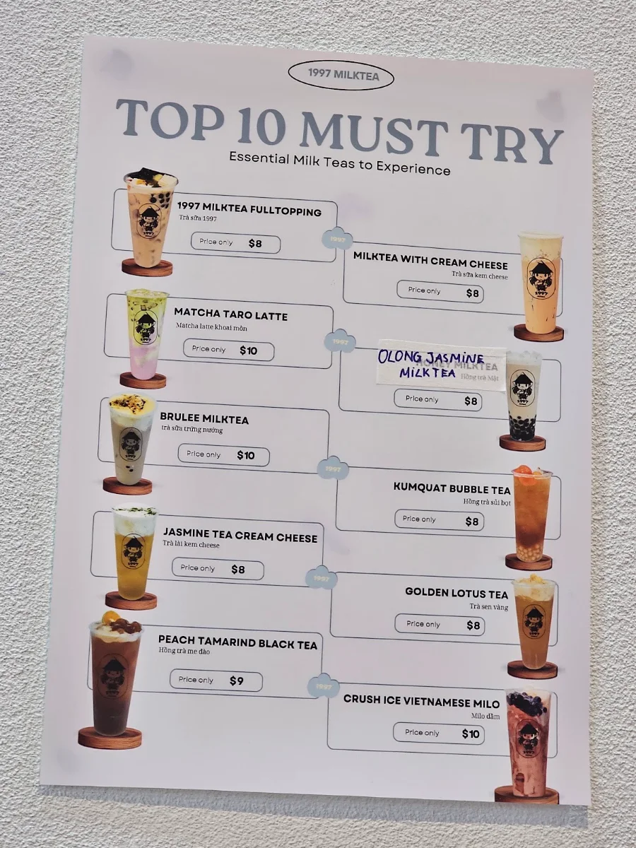 Menu, 1997 Milktea and Dessert
