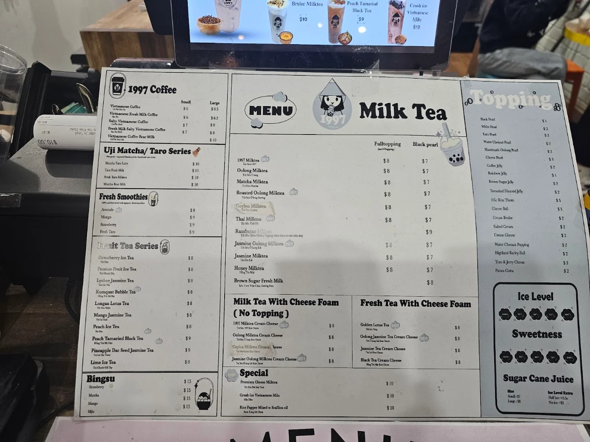 Menu, 1997 Milktea and Dessert