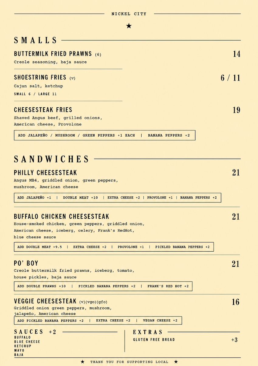 Menu, NICKEL CITY