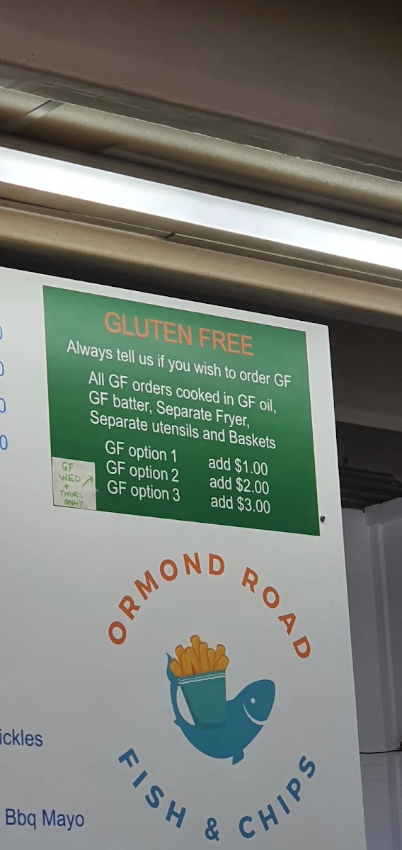 Menu, Ormond Road Fish & Chips Shop ( Gluten free fish n chips)